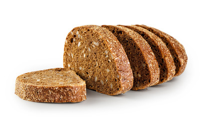 Sliced loaf of rye bread shot with selective focus