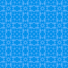 Blue Ornamental Seamless Line Pattern. Endless Texture. Oriental Geometric Ornament