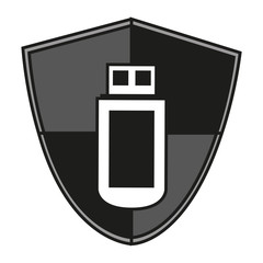Fototapeta premium Usb inside shield icon. Connection technology equipment and hardware theme. Isolated design. Vector illustration