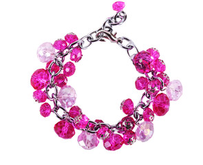 Pink bracelet with glass elements on a white background