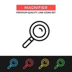 Vector magnifier icon. Thin line icon