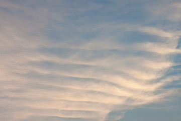 Stripe twilight clouds on blue sky as background