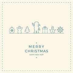 merry christmas santa ornament line icon card background