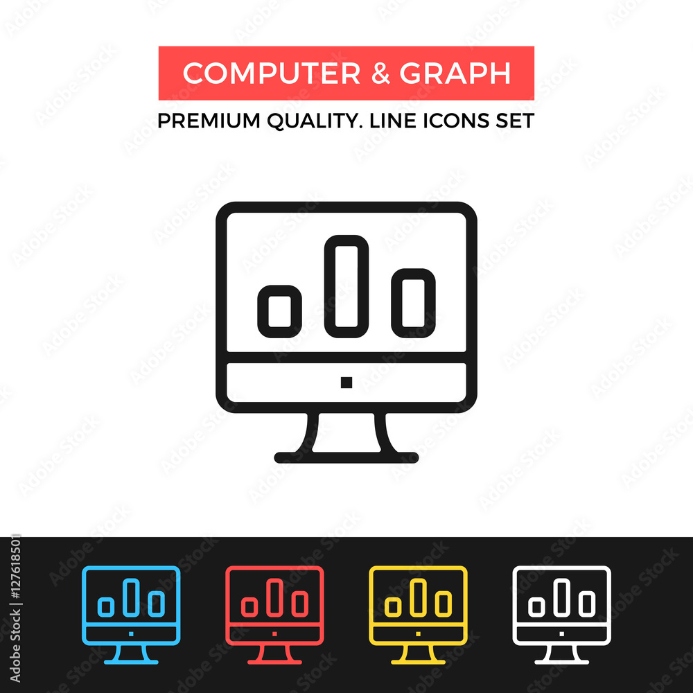 Poster vector computer and graph icon. thin line icon