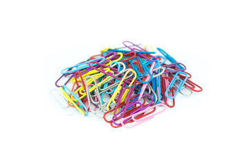 colorful paper clips isolated in white background