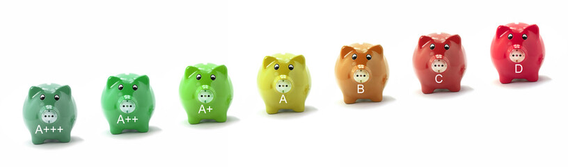 Energieeffizienz, Stromverbrauch, Sparschweine