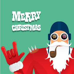 vector biker santa claus with smoking pipe.