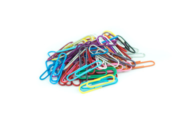 colorful paper clips isolated in white background