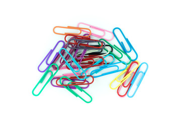 colorful paper clips isolated in white background