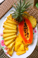 tropical fruit pineapple, mango, corambola, papaya