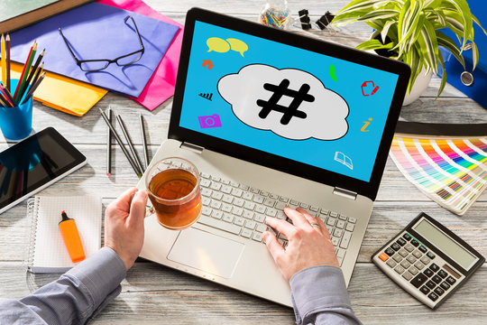 Hashtag post viral web network media tag business.