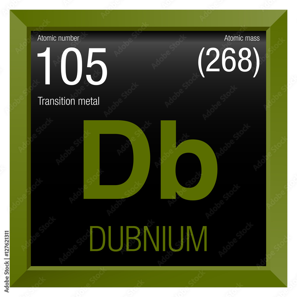 Canvas Prints Dubnium symbol. Element number 105 of the Periodic Table of the Elements - Chemistry - Green square frame with black background - Canvas Prints
