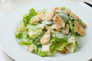 Fresh vegetable salad with chicken meet