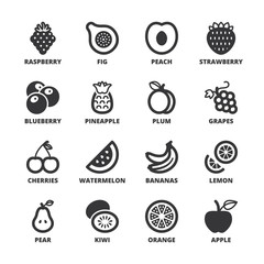Fruit flat symbols. Black