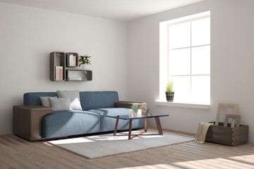 White room with sofa. Scandinavian interior design
