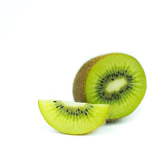 kiwi fruit and his sliced segments isolated on white background