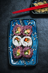  black rice and chia seed sushi, novelthy healthy food