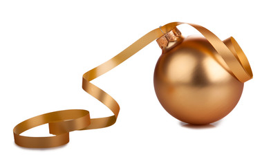 Golden christmas ball and ribbon