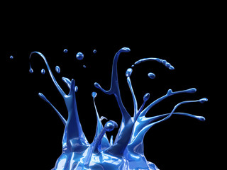 Blue car paint splash mirrored on black  background