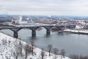 City bridge river winter. Nizhny Novgorod, Russia