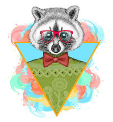 Raccoon hipster fashion animal illustration