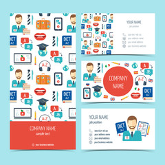 Set of flyer, brochure and business cards for foreign language courses and schools. Set of promotional products. Flat design. Vector - obrazy, fototapety, plakaty