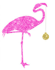 Christmas Pink Glitter Flamingo Gold Holiday Ornament Sparkle Si