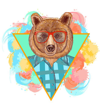 Bear hipster fashion animal illustration