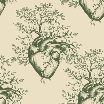 Anatomical Human Heart Seamless Pattern