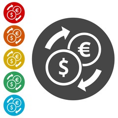 Set of Dollar Euro exchange color icons set 