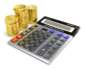 calculator and gold  3d image