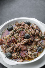 pica pau portuguese spicy sauce pork and sausage tapas snack