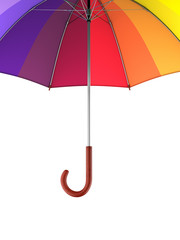 Colorful rainbow umbrella isolated on white background. 3D illustration .