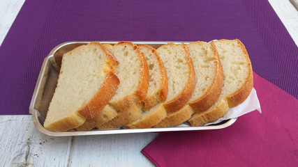 Sliced white bread on the table / fresh bread.