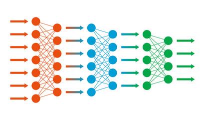 Neural net. Neuron network. Data engineering. Deep learning. Cognitive technology concept. Vector illustration