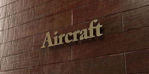 Aircraft - Bronze plaque mounted on maple wood wall  - 3D rendered royalty free stock picture. This image can be used for an online website banner ad or a print postcard.