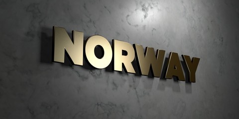 Norway - Gold sign mounted on glossy marble wall  - 3D rendered royalty free stock illustration. This image can be used for an online website banner ad or a print postcard.