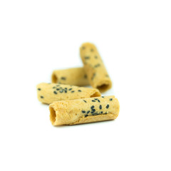 Coconut roll with black sesame Thai snack isolated on white back