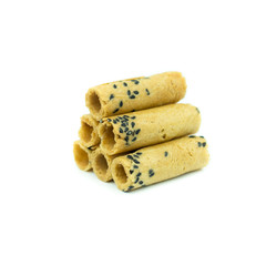 Coconut roll with black sesame Thai snack isolated on white back
