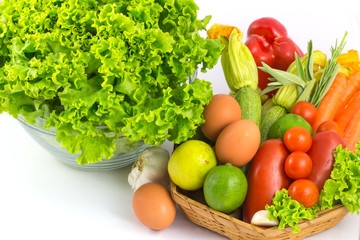 Fresh vegetables in basket on white background / Mix Fresh vegetables in the kitchen / fresh vegetables.