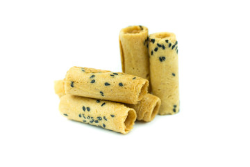 Coconut roll with black sesame Thai snack isolated on white back