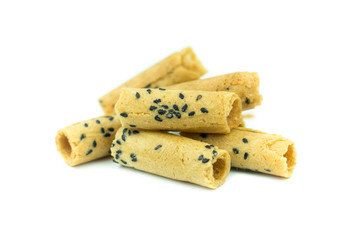 Coconut roll with black sesame Thai snack isolated on white back