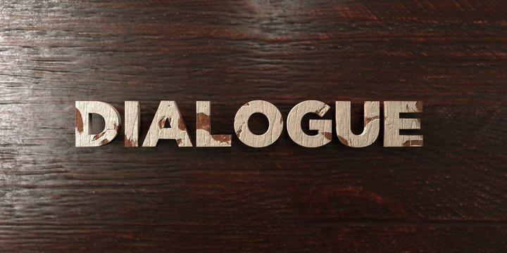 Dialogue - grungy wooden headline on Maple  - 3D rendered royalty free stock image. This image can be used for an online website banner ad or a print postcard.