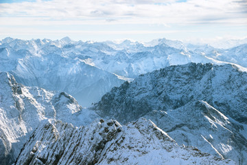 Rocky mountain range in snow