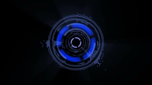 sci-fi animated interface. different shapes are rotating on black background