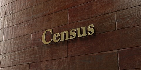 Census - Bronze plaque mounted on maple wood wall  - 3D rendered royalty free stock picture. This image can be used for an online website banner ad or a print postcard.