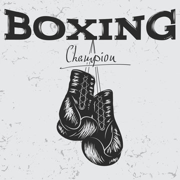 Old label with boxing gloves