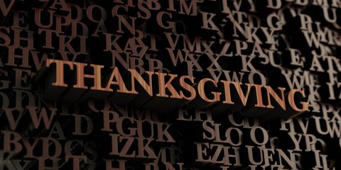 Thanksgiving - Wooden 3D rendered letters/message.  Can be used for an online banner ad or a print postcard.