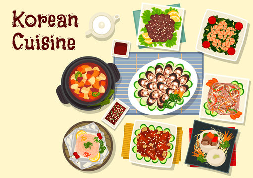 Korean cuisine traditional bbq dishes icon