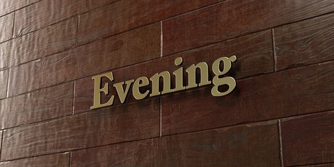 Evening - Bronze plaque mounted on maple wood wall  - 3D rendered royalty free stock picture. This image can be used for an online website banner ad or a print postcard.